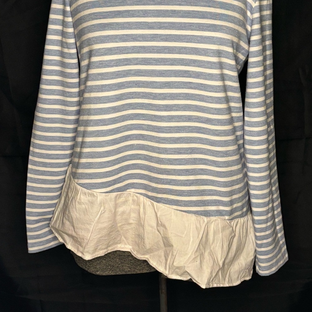 🦋New Directions🦋 Blue Striped Ruffle Top - Picture 2 of 5